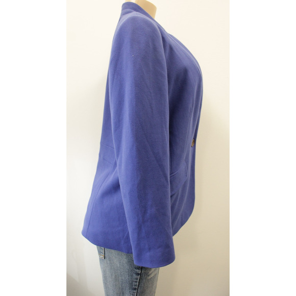 Talbots Blazer Womens Size 12 Blue Cotton Blend Collarless One Button Lined - Picture 2 of 9